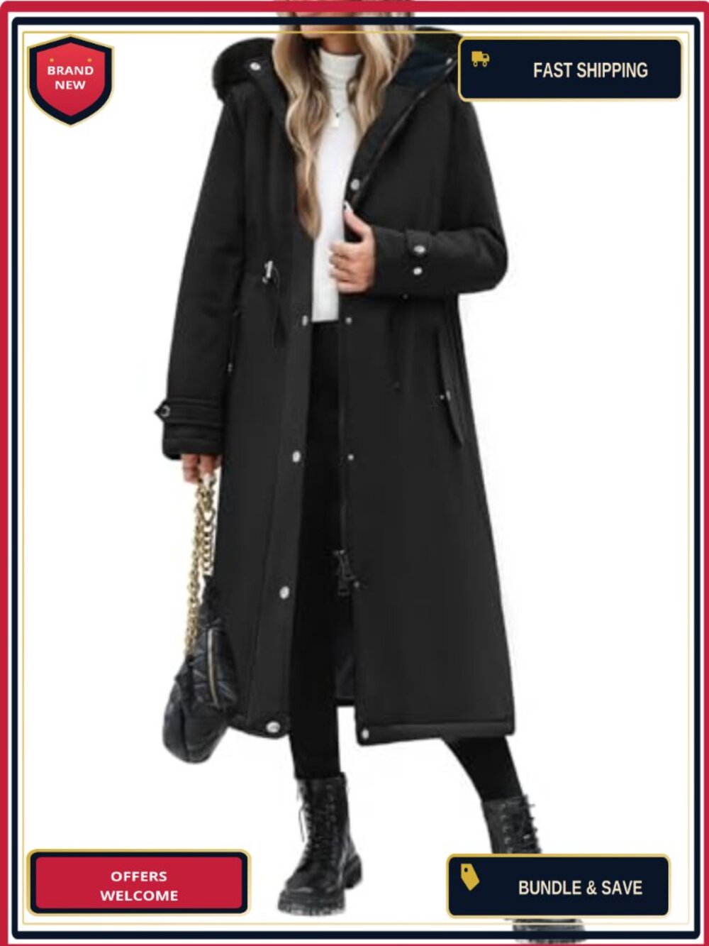 Women's Long Puffer Parka Coat Hooded Fleece Lined Winter Jacket